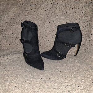 WALTER STEIGER- Stiletto Claw Heel-Bootie-Black Suede/Nylon-Sz 38-Excellent
